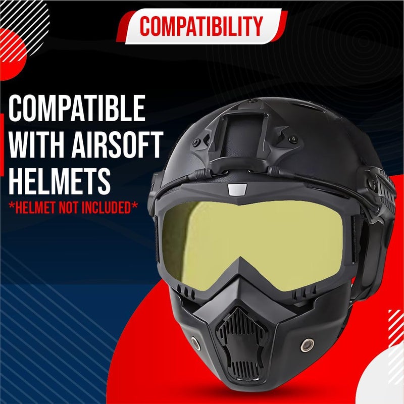 Btag Anti Scratch UV Protective Motorcycle Face Mask with Detachable Goggles | Anti-Fog UV Protection Riding Mask with Removable Breathable Filter | Full Face Windproof Shield for Biking.(Yellow) - Image 4