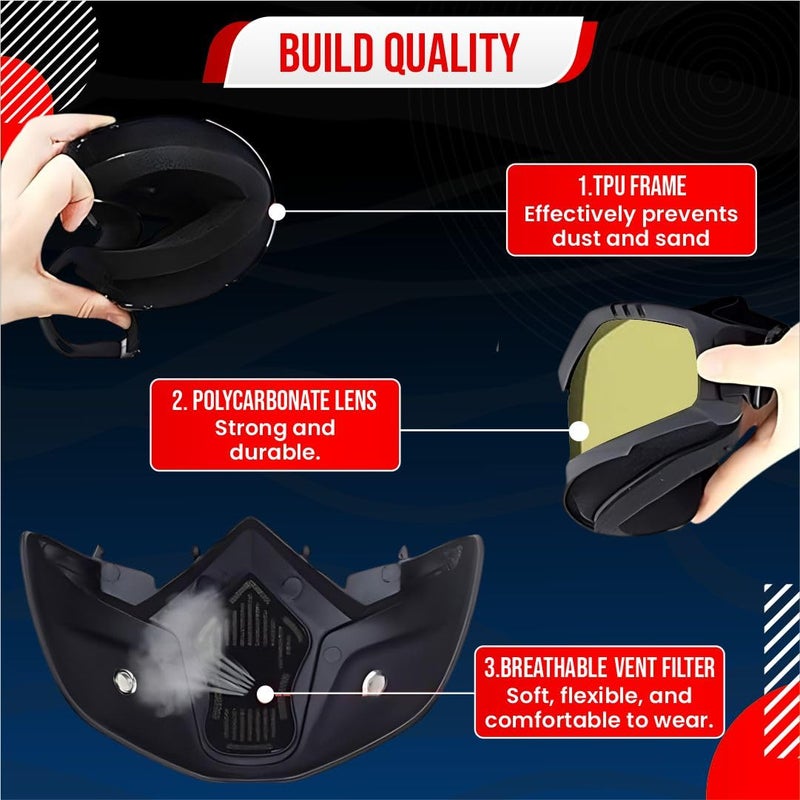 Btag Anti Scratch UV Protective Motorcycle Face Mask with Detachable Goggles | Anti-Fog UV Protection Riding Mask with Removable Breathable Filter | Full Face Windproof Shield for Biking.(Yellow) - Image 5