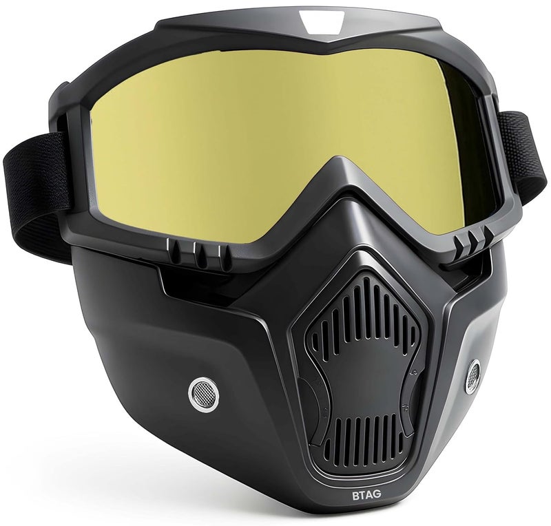 Btag Anti Scratch UV Protective Motorcycle Face Mask with Detachable Goggles | Anti-Fog UV Protection Riding Mask with Removable Breathable Filter | Full Face Windproof Shield for Biking.(Yellow) - Image 1