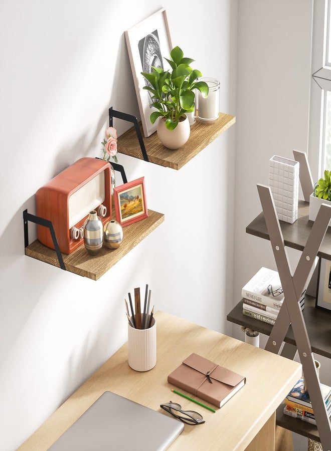 SRIWATANA Floating Shelves Wall Mounted Set of 2 Rustic Wood Shelves with Large Capacity(Carbonized Black) - Image 2