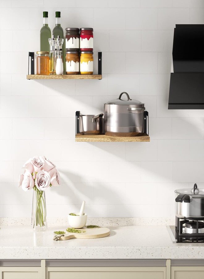 SRIWATANA Floating Shelves Wall Mounted Set of 2 Rustic Wood Shelves with Large Capacity(Carbonized Black) - Image 3