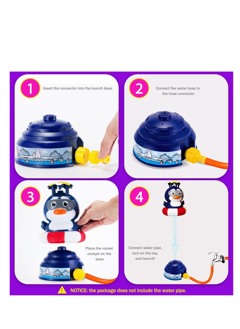 SYOSI - Water Rocket Sprinkler for Kids, Outdoor Games Yard Sprinkler Toy, Water Toys Kids Sprinkler, Sprinkler Rocket Launcher, Summer Fun Sprinkler Rocket for Toddler Ages 3+ Gift Ideas (Penguin) - Image 1