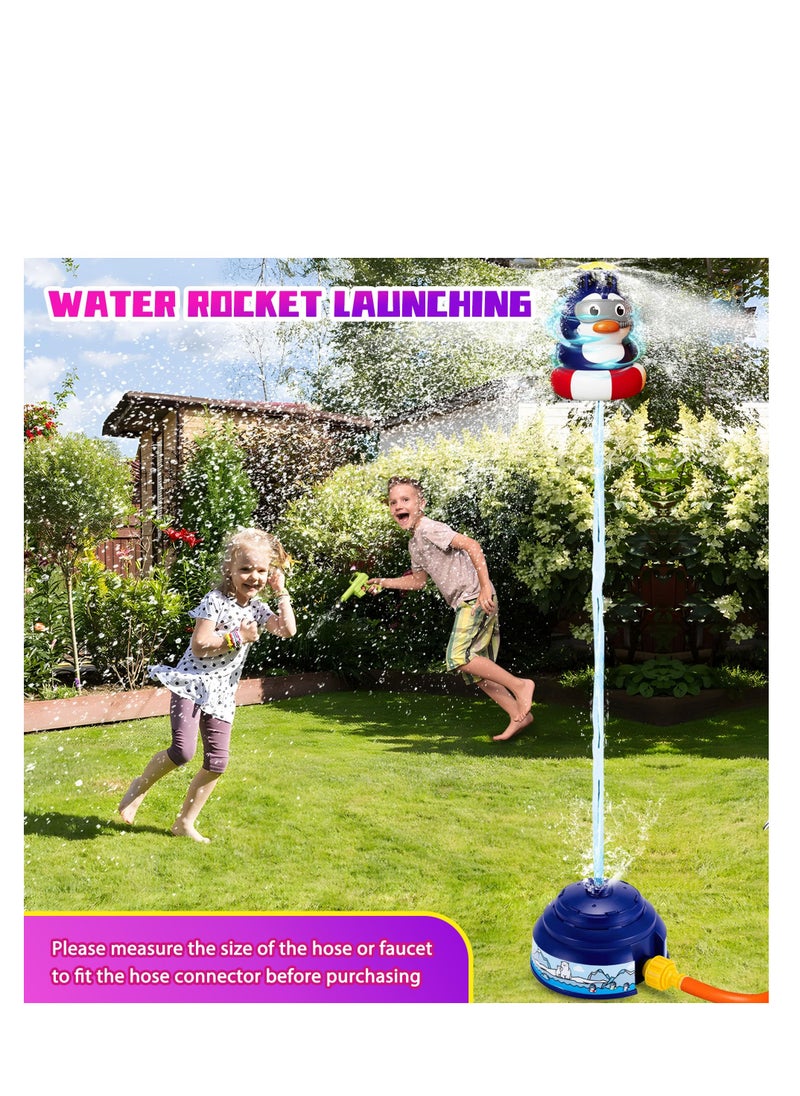 SYOSI - Water Rocket Sprinkler for Kids, Outdoor Games Yard Sprinkler Toy, Water Toys Kids Sprinkler, Sprinkler Rocket Launcher, Summer Fun Sprinkler Rocket for Toddler Ages 3+ Gift Ideas (Penguin) - Image 1
