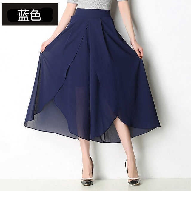 Chiffon Wide-leg Pants Womens Summer 2025 New High Waist Casual Mesh Cropped Culottes Thin Loose Slim-fit Skirt Pants Navy blue - Image 1