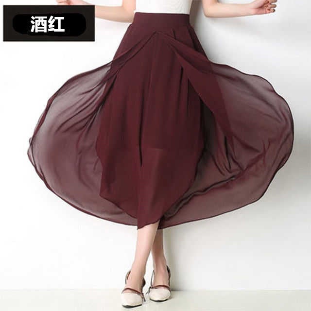 Chiffon Wide-leg Pants Womens Summer 2025 New High Waist Casual Mesh Cropped Culottes Thin Loose Slim-fit Skirt Pants Navy blue - Image 2
