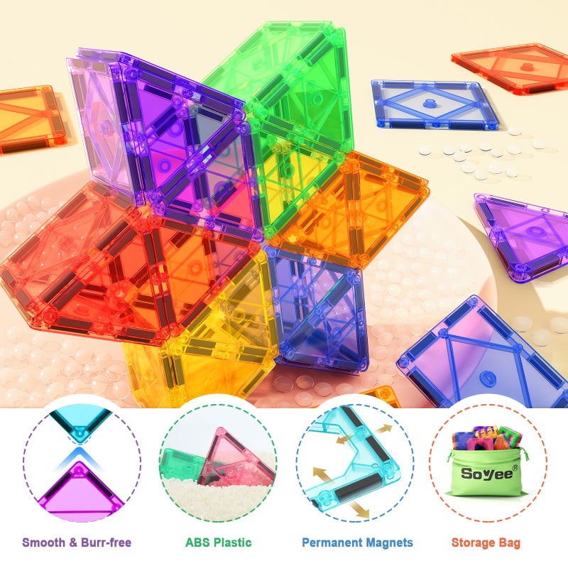 Soyee 102PCS Magnetic Tiles Building Blocks Stem Toys for 3+ Year Old Boys Girls Montessori Toys Toddler Kids Gifts Parents Approved Sensory Toys - Image 4
