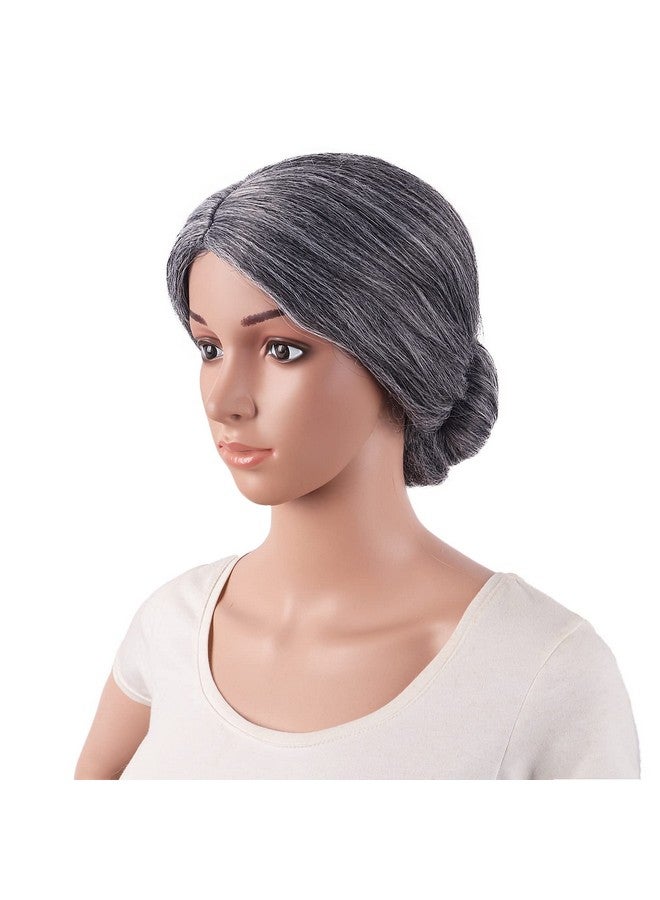 MapofBeauty Apofbeauty 10 Inch/25 Cm Grandmother Hair Elderly Lady Costume Granny Wig With Bun Wig (Dark Grey)  - Image 1
