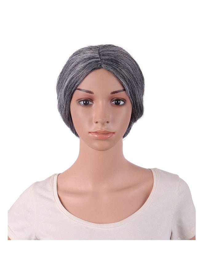 MapofBeauty Apofbeauty 10 Inch/25 Cm Grandmother Hair Elderly Lady Costume Granny Wig With Bun Wig (Dark Grey)  - Image 3