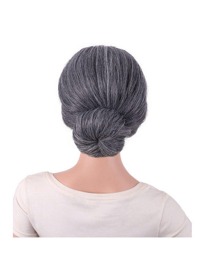 MapofBeauty Apofbeauty 10 Inch/25 Cm Grandmother Hair Elderly Lady Costume Granny Wig With Bun Wig (Dark Grey)  - Image 5