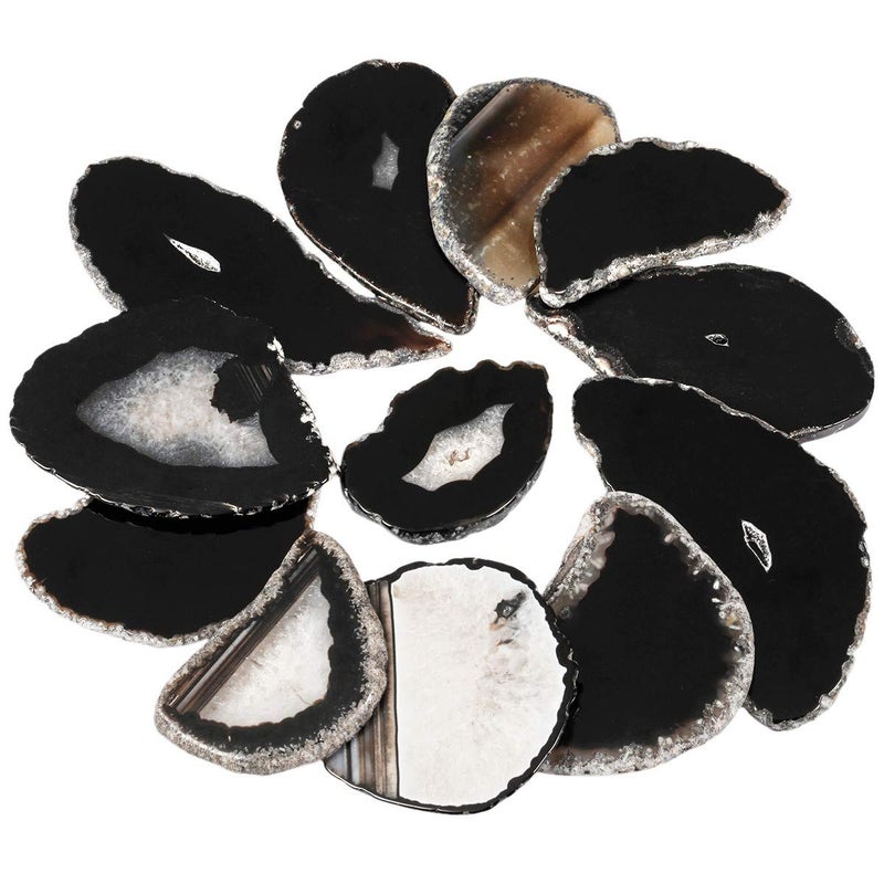 rockcloud 10 Pcs Agate Light Table Slices, Healing Crystals Geode Stones,Irregular Home Decoration Jewelry Making,Black