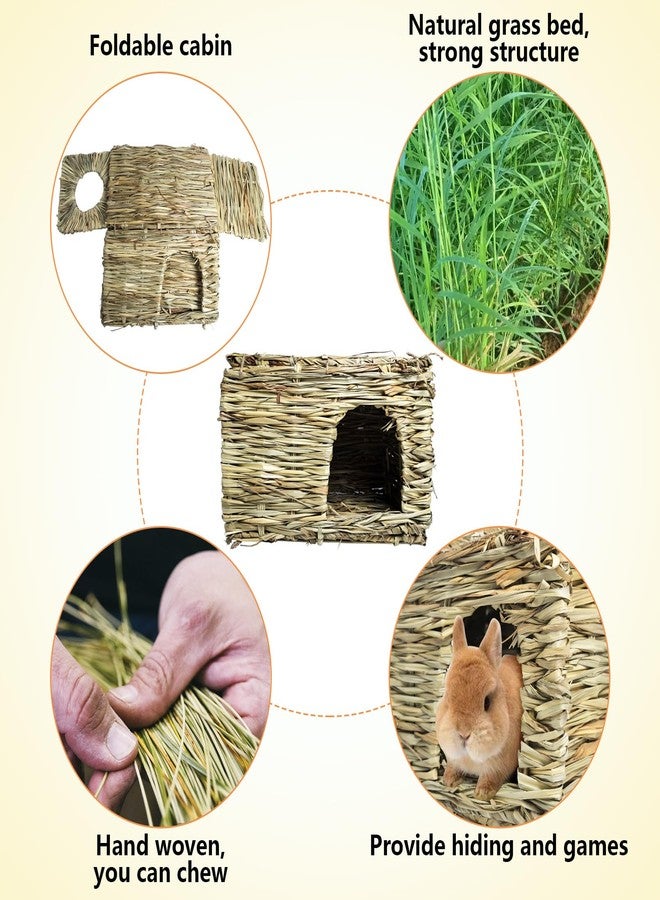 Hamiledyi 3PCS Grass House for Rabbit, Edible Bunny Hut Natural Grass Woven Foldable Pet Play Hideaway Hay Mat Chew Toys for Guinea Pig Hamster Chinchilla, Safe Cozy Sleep 11.8x7.87x7.87 inches - Image 4
