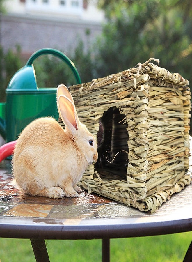 Hamiledyi 3PCS Grass House for Rabbit, Edible Bunny Hut Natural Grass Woven Foldable Pet Play Hideaway Hay Mat Chew Toys for Guinea Pig Hamster Chinchilla, Safe Cozy Sleep 11.8x7.87x7.87 inches - Image 5