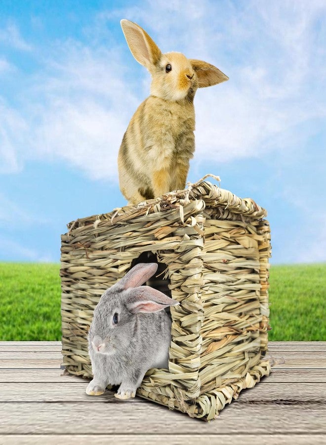 Hamiledyi 3PCS Grass House for Rabbit, Edible Bunny Hut Natural Grass Woven Foldable Pet Play Hideaway Hay Mat Chew Toys for Guinea Pig Hamster Chinchilla, Safe Cozy Sleep 11.8x7.87x7.87 inches - Image 3