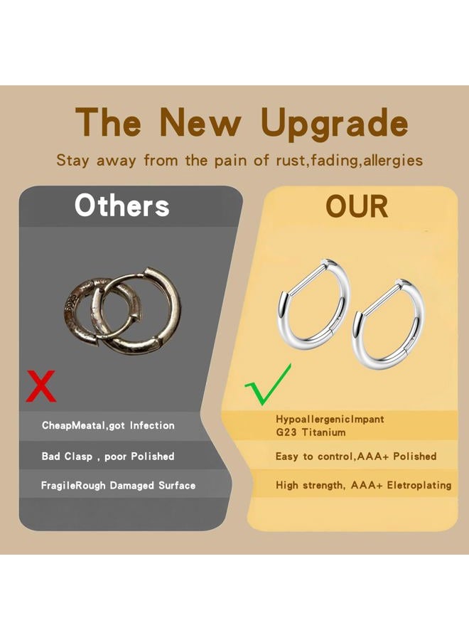VOJO G23 Titanium Silver Hoop Earrings Small Huggie Earrings Hinged Lobe Cartilage 16G for Sensitive Ears, Silver,16G 10mm, Titanium, No Gemstone - Image 5