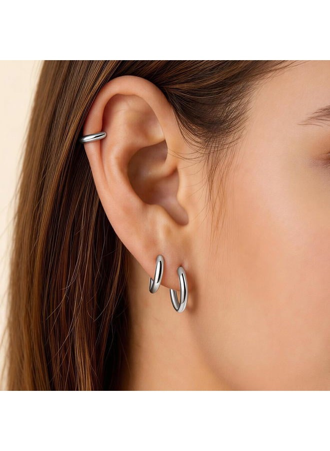 VOJO G23 Titanium Silver Hoop Earrings Small Huggie Earrings Hinged Lobe Cartilage 16G for Sensitive Ears, Silver,16G 10mm, Titanium, No Gemstone - Image 2
