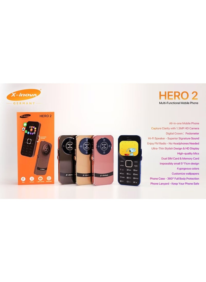 X inova HERO 2 Multi Functional Mobile Phone  with Rotating Crown, Step Counter, BT Calling, 1.3MP Camera, Multimedia, 2.01" Screen, Loud Speaker, Includes Cover, Band & Lead