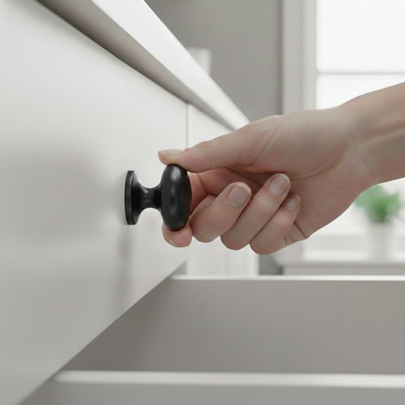 trust4care 4-Pack Matt Black Large Bifold Closet Door Knobs with Wide Base, Zinc Round Kitchen Cabinet Wardrobe Dresser Dummy Pull Knobs, 1-1/2 Inch Furniture Sideboard Drawer Handles - Image 4