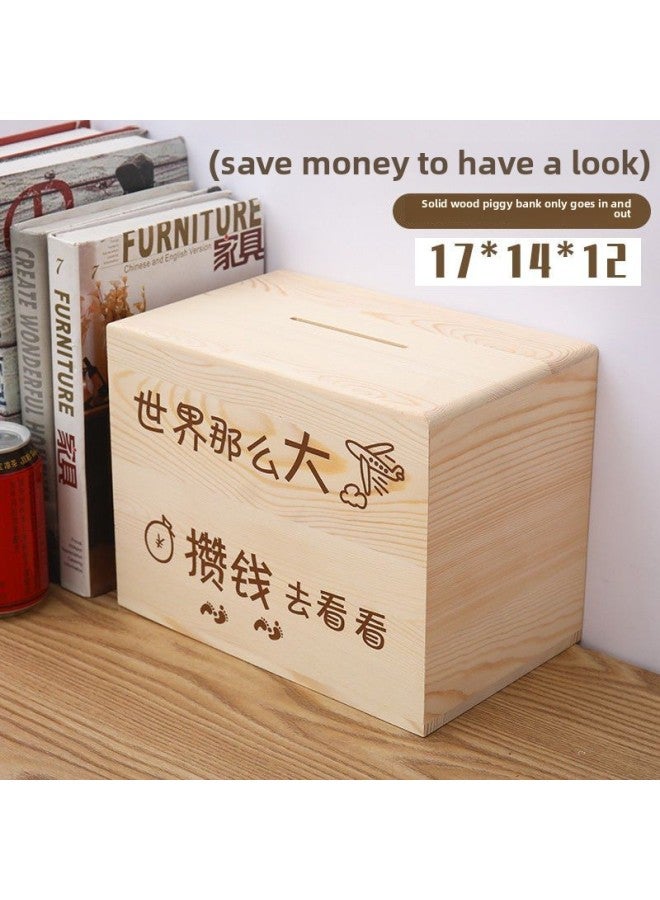 Direct Wooden Piggy Bank Simple Only In And Out Of The Cash Box High Color Simple Solid Color Children's Piggy Bank-Color:The World + Can Only Go In And Out [small Accounts Can Be Deposited 150k ] - Image 1