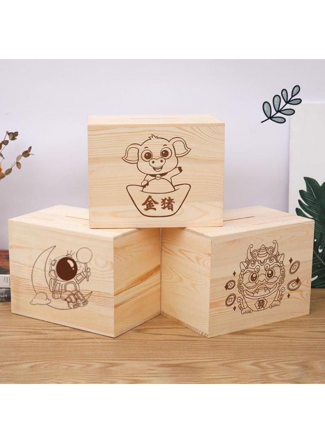 Direct Wooden Piggy Bank Simple Only In And Out Of The Cash Box High Color Simple Solid Color Children's Piggy Bank-Color:The World + Can Only Go In And Out [small Accounts Can Be Deposited 150k ] - Image 2
