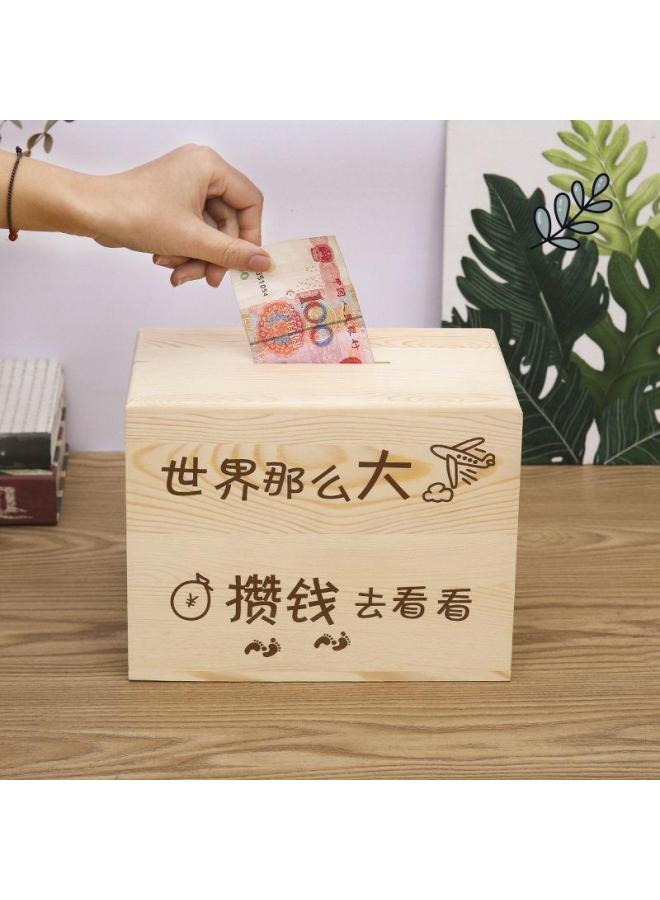 Direct Wooden Piggy Bank Simple Only In And Out Of The Cash Box High Color Simple Solid Color Children's Piggy Bank-Color:The World + Can Only Go In And Out [small Accounts Can Be Deposited 150k ] - Image 4