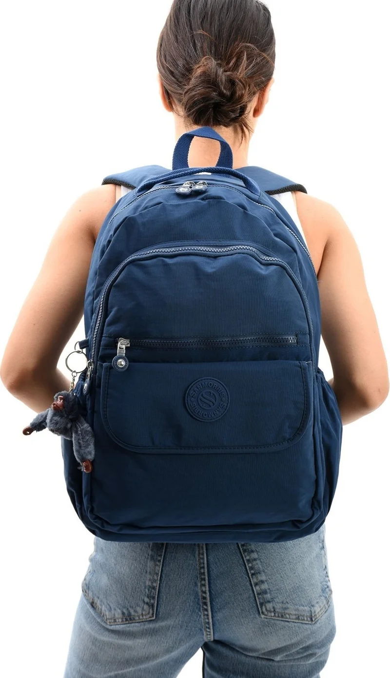 Sanmorris Unisex Water Resistant Fabric Laptop Compartment Large Size Navy Blue Color School and Travel Backpack