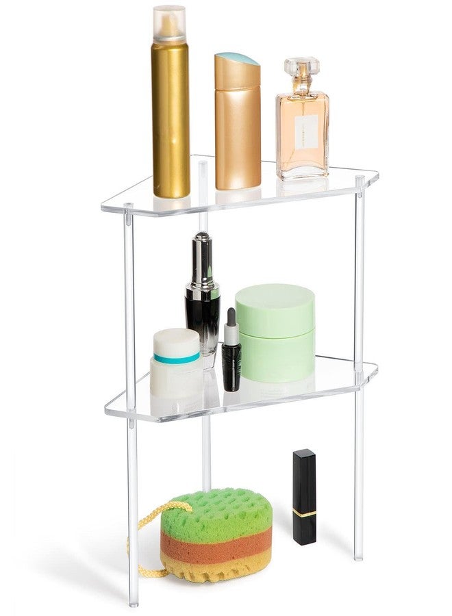 Jetec 2 Tier Corner Bathroom Organizer Countertop Shelf Acrylic Bathroom Table Organizer Vanity Tray Sink Stackable Clear Shower Corner Vanity Shelf for Kitchen Toilet Makeup Storage - Image 1