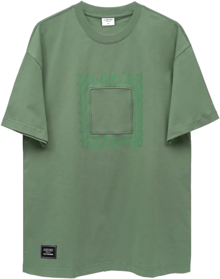 سيدرو Cedro Men's Oversize Graphic Cotton Tee in Olive Green