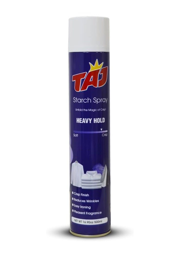 Taj Starch Spray - Heavy Hold, 500ml - Crisp Finish, Reduces Wrinkles, Pleasant Fragrance - Image 1