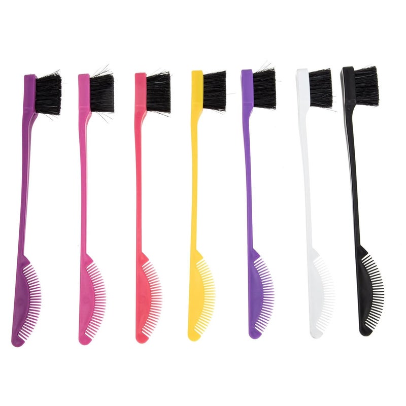 7pcs Dual-ended Fan-shaped Eyebrow and Hair Wax Brush Set with Edge Comb for Precise Eyebrow Shaping and Hair Styling, Suitable for Professional Makeup and Salon Use Random Color - Image 1