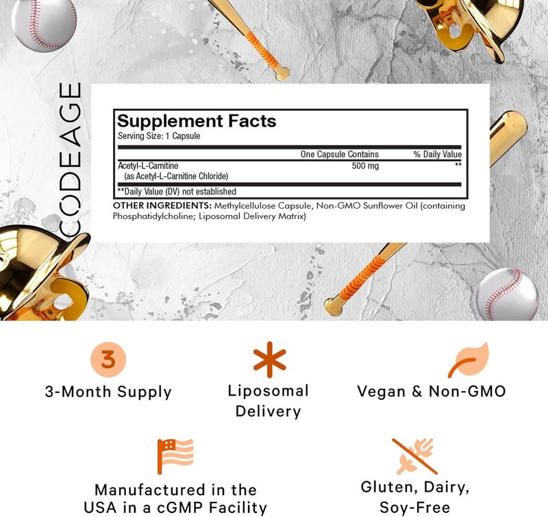 Codeage Liposomal AcetylLCarnitine Supplement  500 mg AcetylLCarnitine per Serving  3Month Supply Liposomal Delivery  Alcar Supplement  LCarnitine  NonGMO GlutenFree 90 Capsules - Image 2