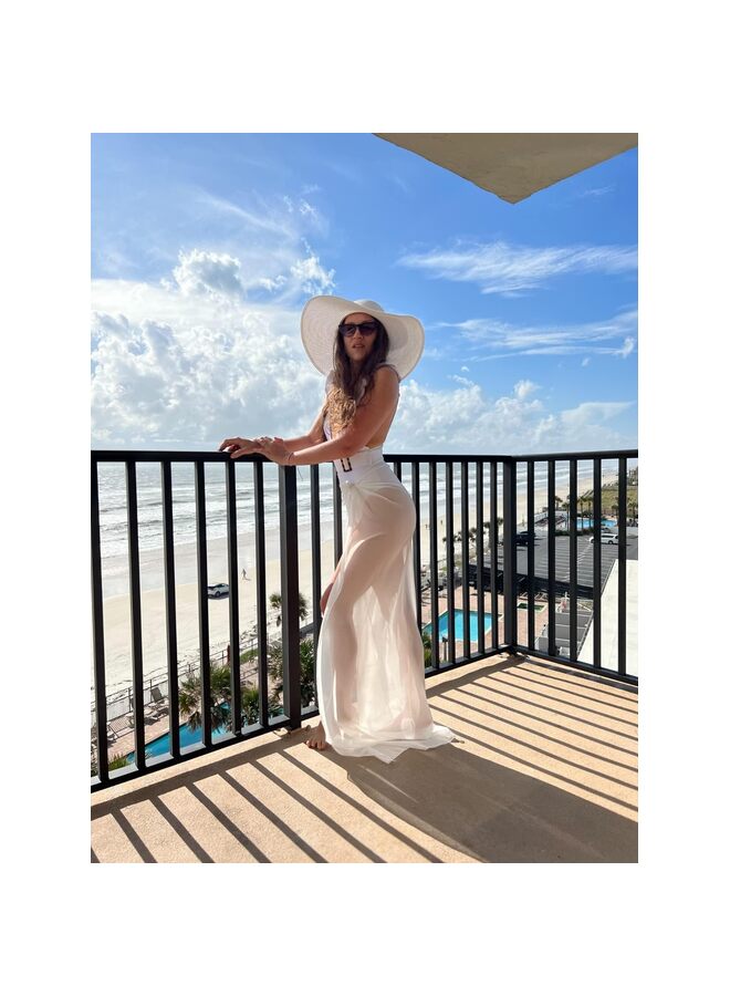 أغطية ملابس السباحة النسائية من السارونج، مصنوعة من الشيفون الطويل، وأغطية بيكيني شفافة للشاطئ (أبيض) - Image 2