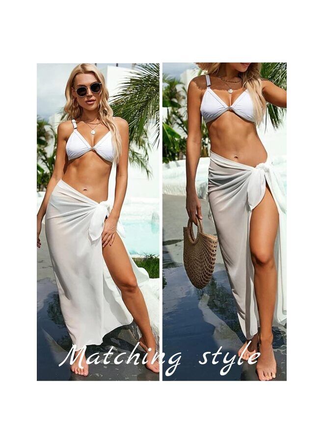 أغطية ملابس السباحة النسائية من السارونج، مصنوعة من الشيفون الطويل، وأغطية بيكيني شفافة للشاطئ (أبيض) - Image 4