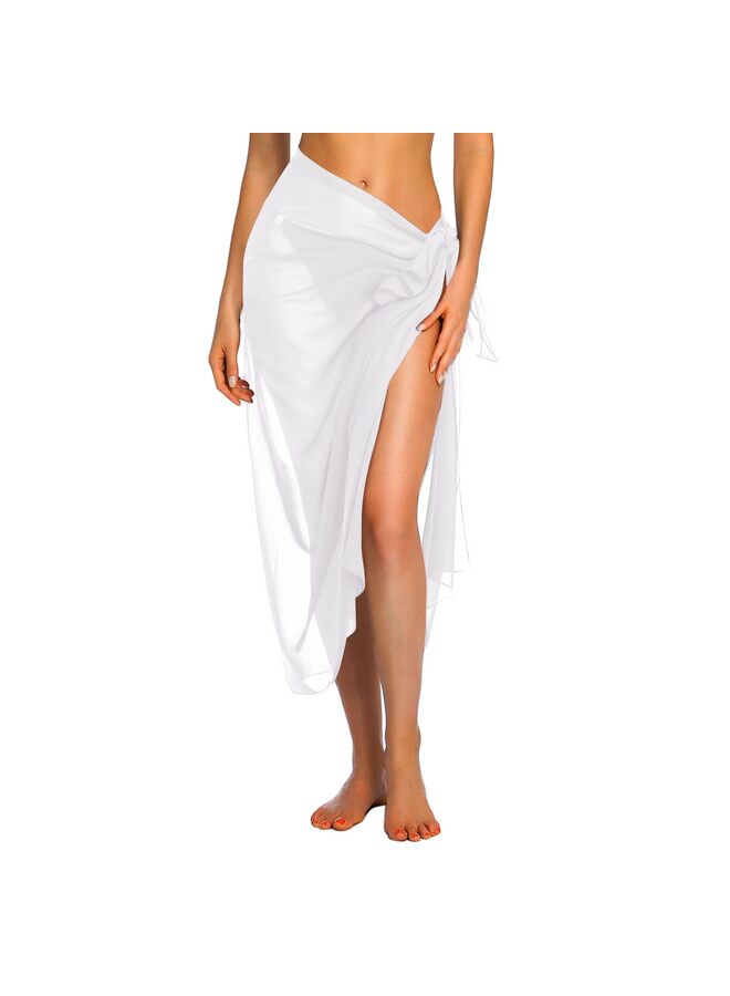 أغطية ملابس السباحة النسائية من السارونج، مصنوعة من الشيفون الطويل، وأغطية بيكيني شفافة للشاطئ (أبيض) - Image 1