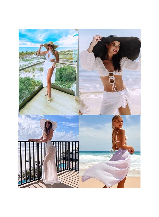 أغطية ملابس السباحة النسائية من السارونج، مصنوعة من الشيفون الطويل، وأغطية بيكيني شفافة للشاطئ (أبيض) - Image 3