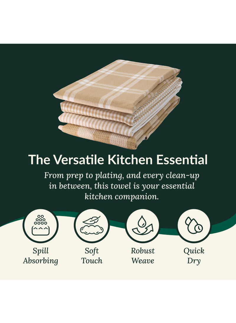 Cloud Scape Linen Multiweave 100% Cotton Kitchen Towels Set- Pack of 4,18x 28 inches - Highly Absorbent and Quick Dry, Beige  - Image 2