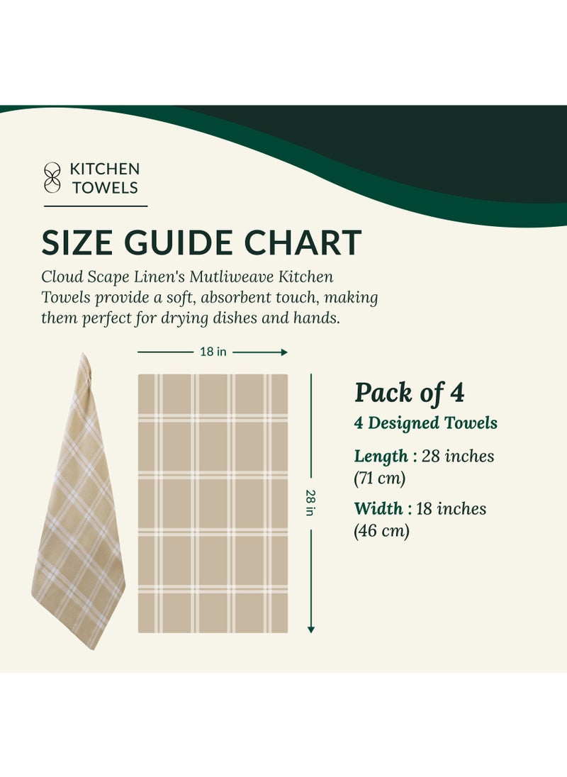 Cloud Scape Linen Multiweave 100% Cotton Kitchen Towels Set- Pack of 4,18x 28 inches - Highly Absorbent and Quick Dry, Beige  - Image 5
