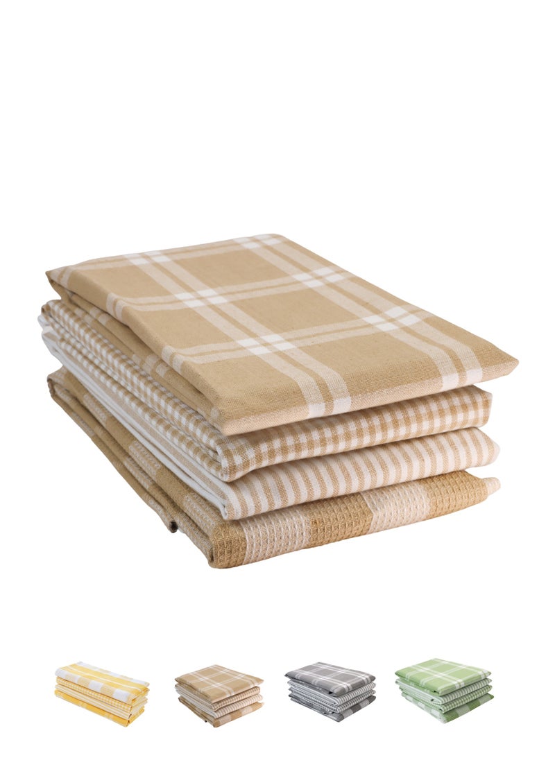 Cloud Scape Linen Multiweave 100% Cotton Kitchen Towels Set- Pack of 4,18x 28 inches - Highly Absorbent and Quick Dry, Beige  - Image 1