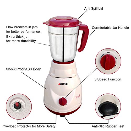 ACTIVA Pluto 1 Jar Mixer Grinder for Smoothies, Chutney & Shakes, Long Lasting Shock Proof Abs Body, Powerful 500 Watt Heavy Duty Motor, 3 Speed Function, 2 Years Warranty (Ivory) - Image 3
