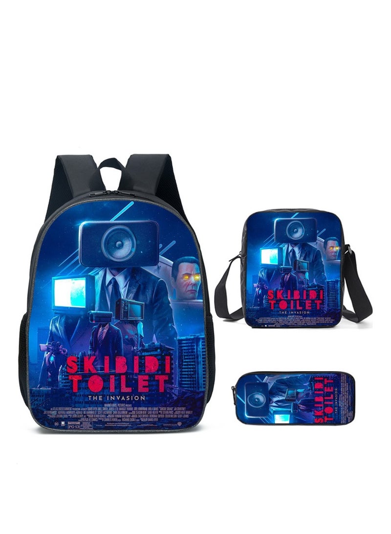 General Skibidi toilet man small children's backpack backpack zipper bag shoulder bag travel three-piece set 