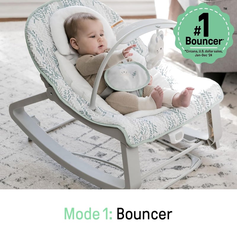 ingenuity Keep Cozy 3-in-1 Grow with Me Vibrating Baby Bouncer Seat & Infant to Toddler Rocker, Vibrations & -Toy Bar, 0-30 Months Up to 40 lbs (Spruce) - Image 4