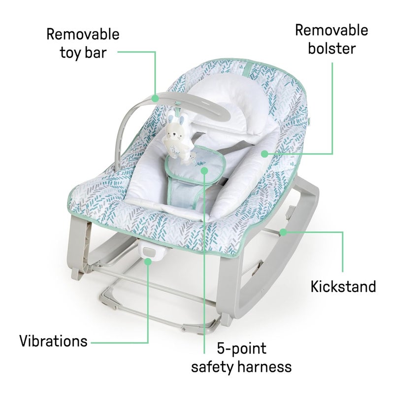 ingenuity Keep Cozy 3-in-1 Grow with Me Vibrating Baby Bouncer Seat & Infant to Toddler Rocker, Vibrations & -Toy Bar, 0-30 Months Up to 40 lbs (Spruce) - Image 3