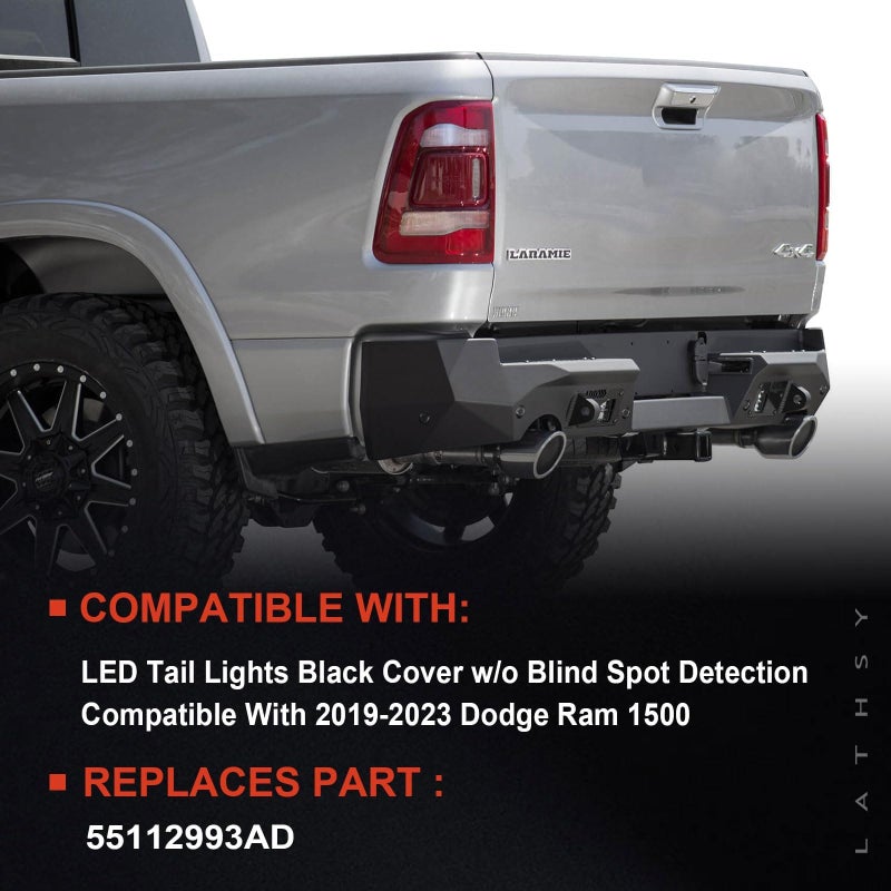 Lathsy LED Tail Light Black Cover w/o Blind Spot Compatible With 2019-2023 Dodge Ram 1500 Left Driver Side Replace 55112993AD - Image 2
