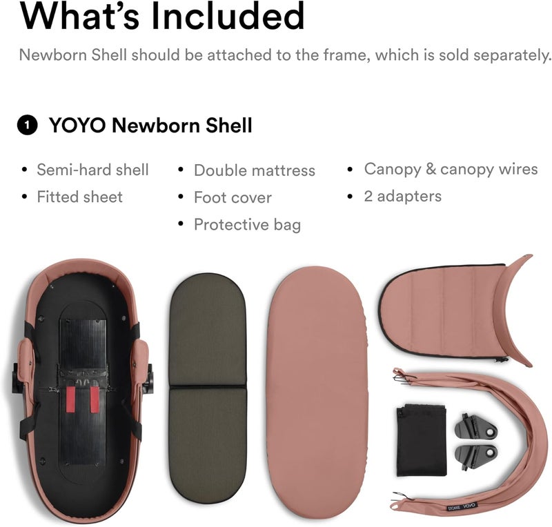 Stokke YOYO Newborn Shell for Baby Stroller - For Babies Up to 6 Months or 9 kg - Includes Semi-Hard Shell, Double Mattress & Foot Cover - Requires YOYO Stroller Frame (Sold Separately) - Ginger - Image 5