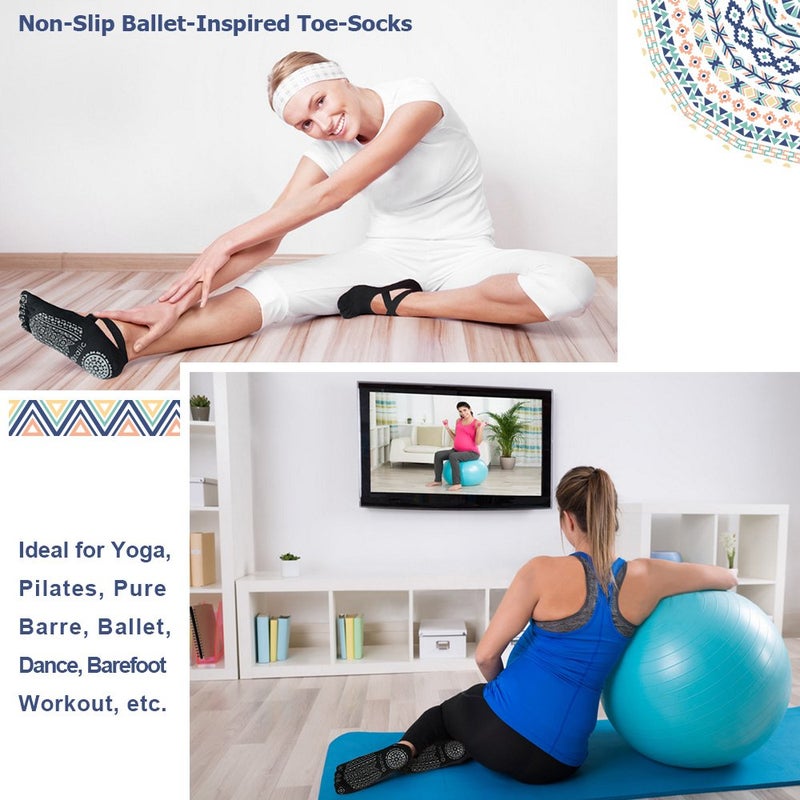Ozaiic Yoga Socks for Women with Grips, Non-Slip Five Toe Socks for Pilates, Barre, Ballet, Fitness - Image 5