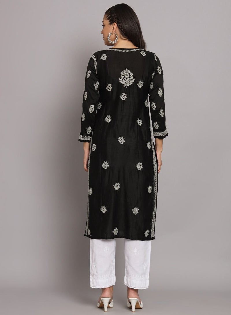Alaya Hand Embroidered Chikankari Chanderi Angarkha Kurta With Mukaish Work-AL3672 - Image 2
