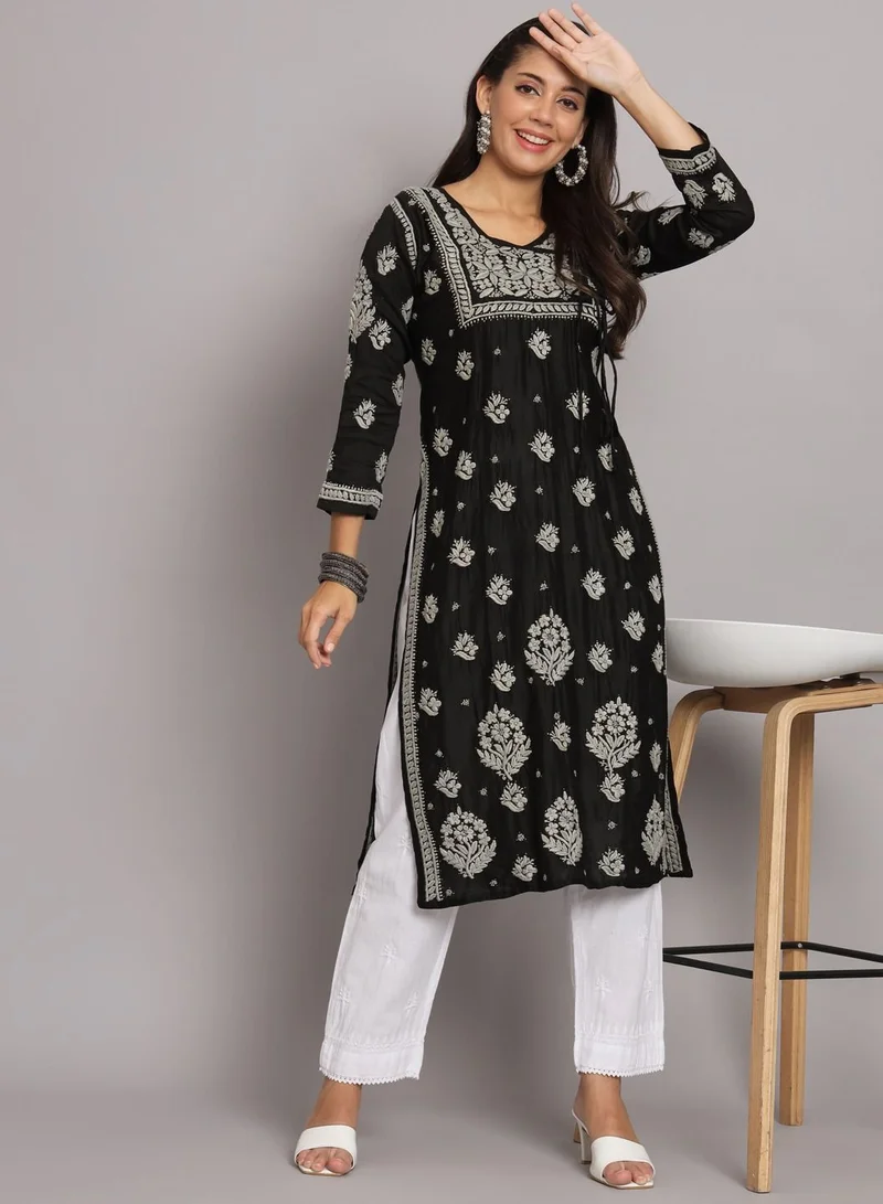 Alaya Hand Embroidered Chikankari Chanderi Angarkha Kurta With Mukaish Work-AL3672