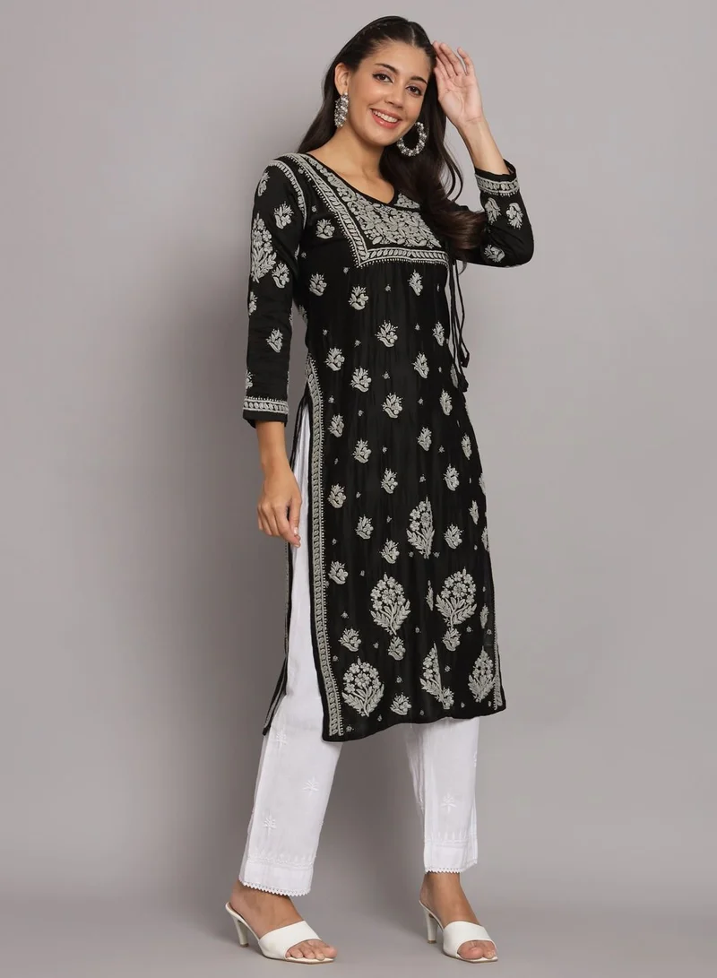 Alaya Hand Embroidered Chikankari Chanderi Angarkha Kurta With Mukaish Work-AL3672