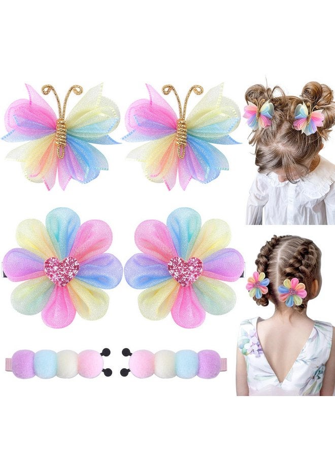 Subesty Subesty 6PCS Hair Bows Clips, Colorful Butterfly Hair Clips for Girls Tulle Mesh Caterpillar Flower Toddler Bows Wedding Hair Accessories for Toddler Infant Halloween Cosplaying Party Decor - Image 1