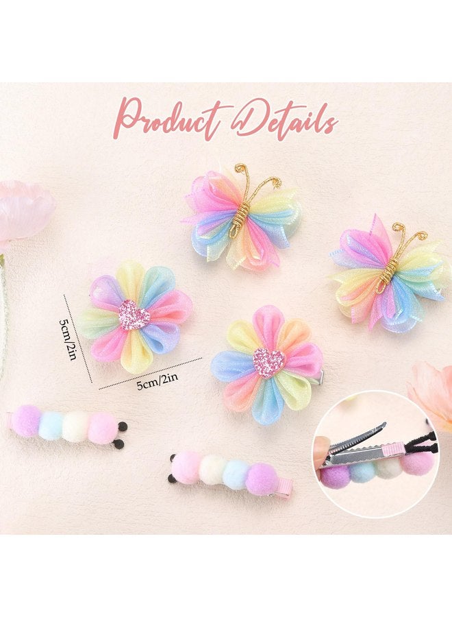 Subesty Subesty 6PCS Hair Bows Clips, Colorful Butterfly Hair Clips for Girls Tulle Mesh Caterpillar Flower Toddler Bows Wedding Hair Accessories for Toddler Infant Halloween Cosplaying Party Decor - Image 3
