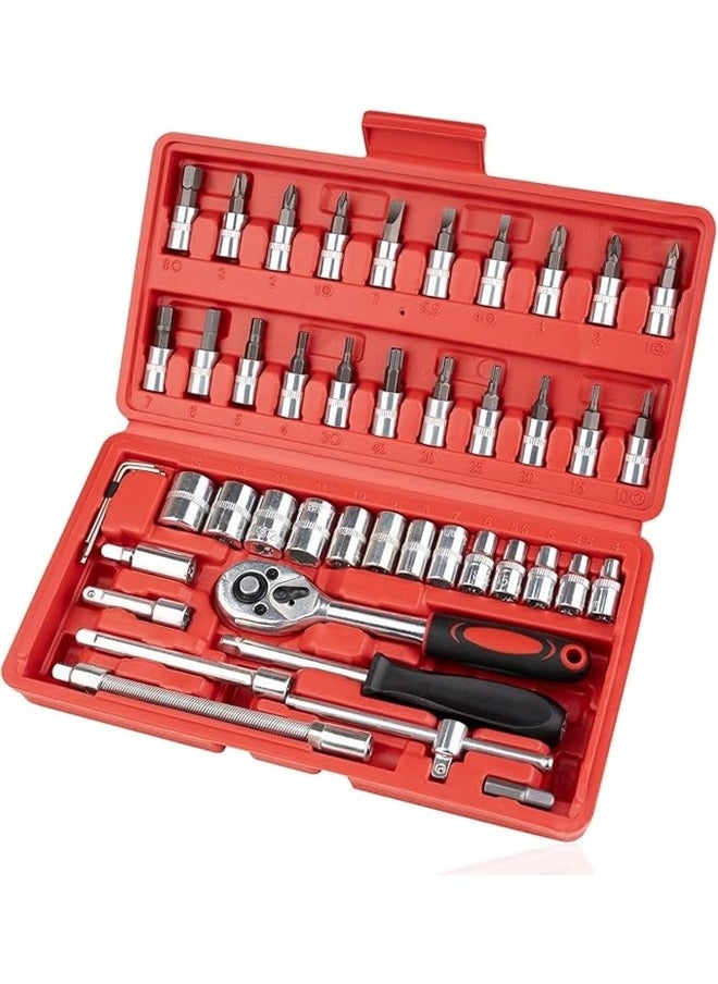 Generic 46-Piece Screwdriver Head Set，46PCS Small Drive Socket Ratchet Wrench Screwdriver Set,Metric Socket and Ratchet Wrench Set with Extension Bar, Upgrade Compact Tool Set for Car  - Image 1